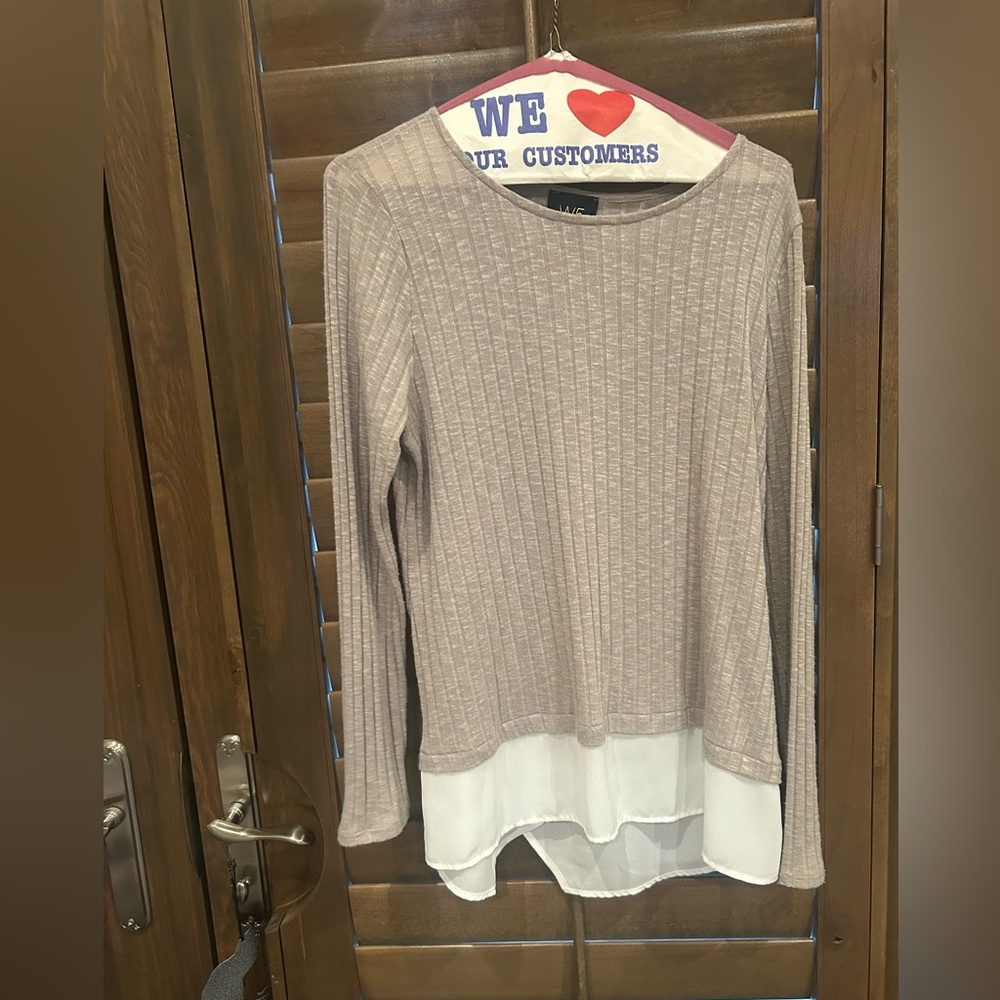 Elegant Anthropologie Taupe and White Women's Pullover Tunic Size M